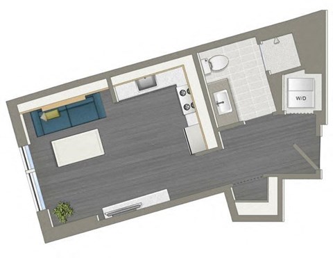 Floor plan for studio, 1 bath, 378 sqft